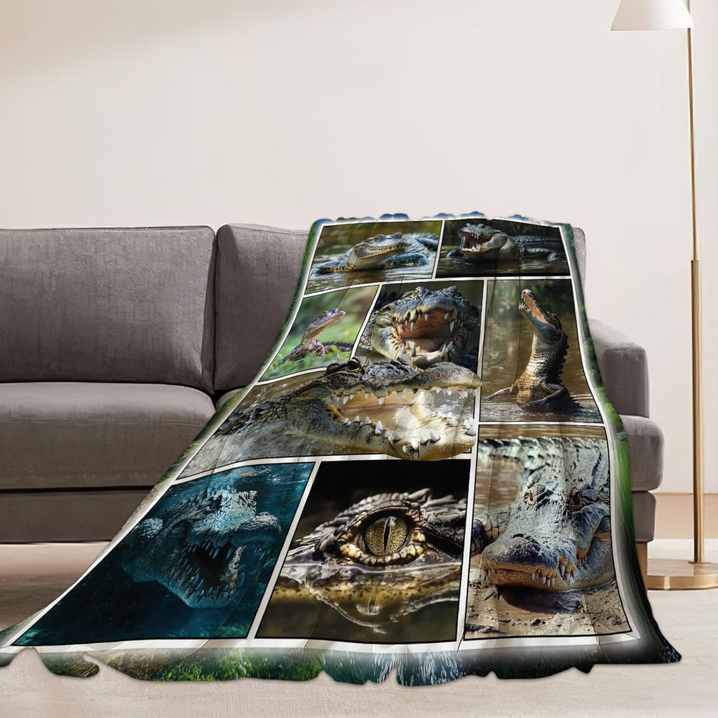 Crocodile Blanket Alligator Animal Throw Blankets Gifts for Girls Boys Kids Crocodile Lover Soft Cozy Fleece Plush for Couch Sofa Bed 80"x60"