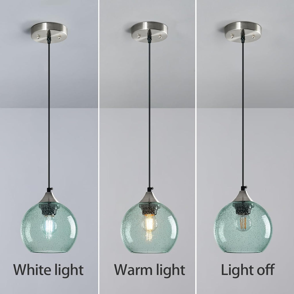 Light Green Glass Pendant Lights Kitchen Island Globe Pendant Light Fixtures Modern Pendant Lighting for Bedroom Living Dining Room Light Fixture (5.9 in, 1 Pack)