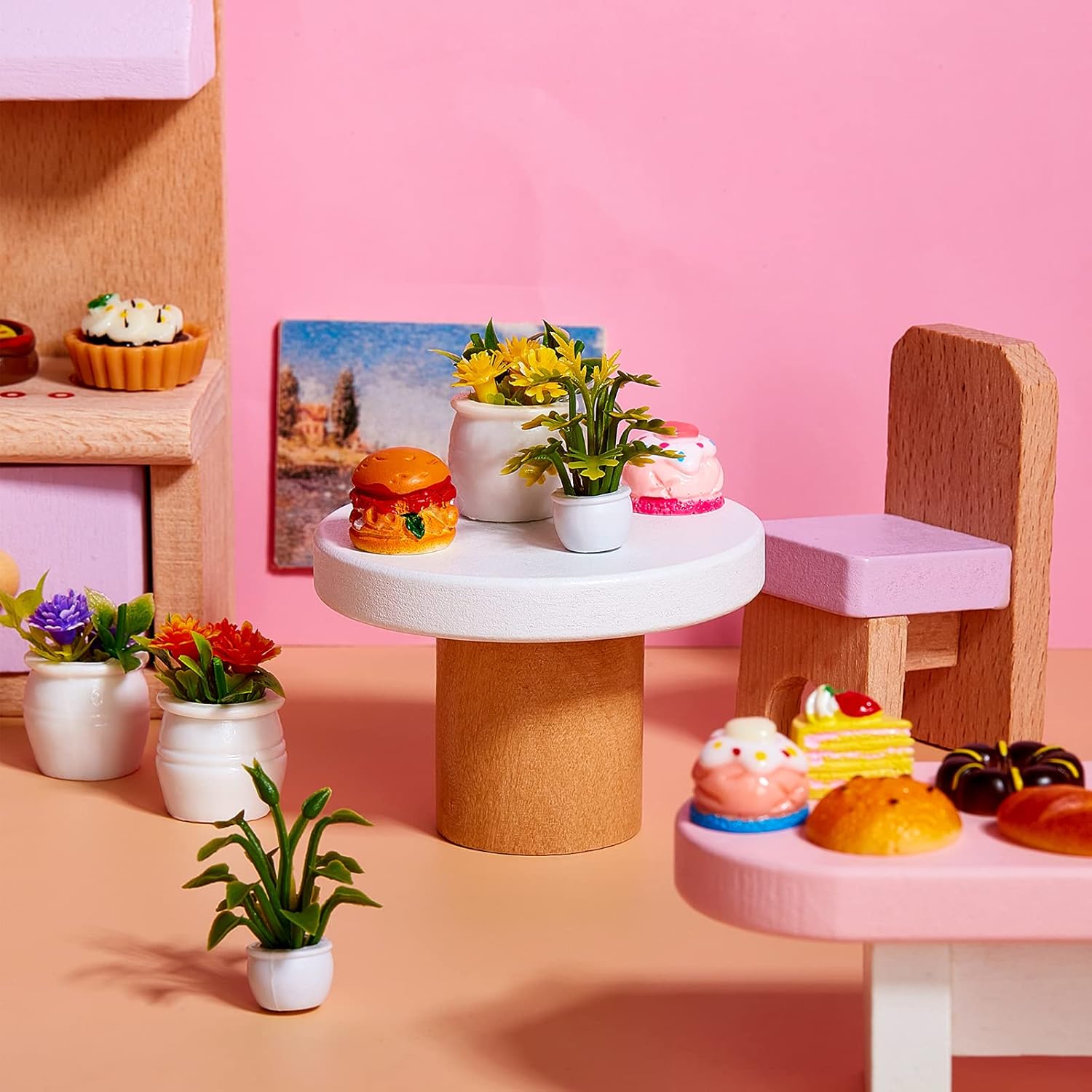Skylety 14 Pcs Miniature Dollhouse Plants Accessories Mini Artificial Flowers Plants for Doll House Tiny Fake Greenery Bonsai Ornament Crafts for Toddlers Girl Boy(Vivid Style)