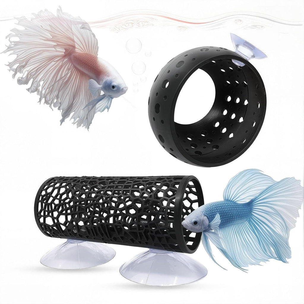 2 PCS Betta Fish Tunnel Hammock & Shrimp Cave Aquarium Decor, Betta Tunnel Black Hideout Tube for Small Fish, Shrimp, Guppy Hiding & Resting (Black)