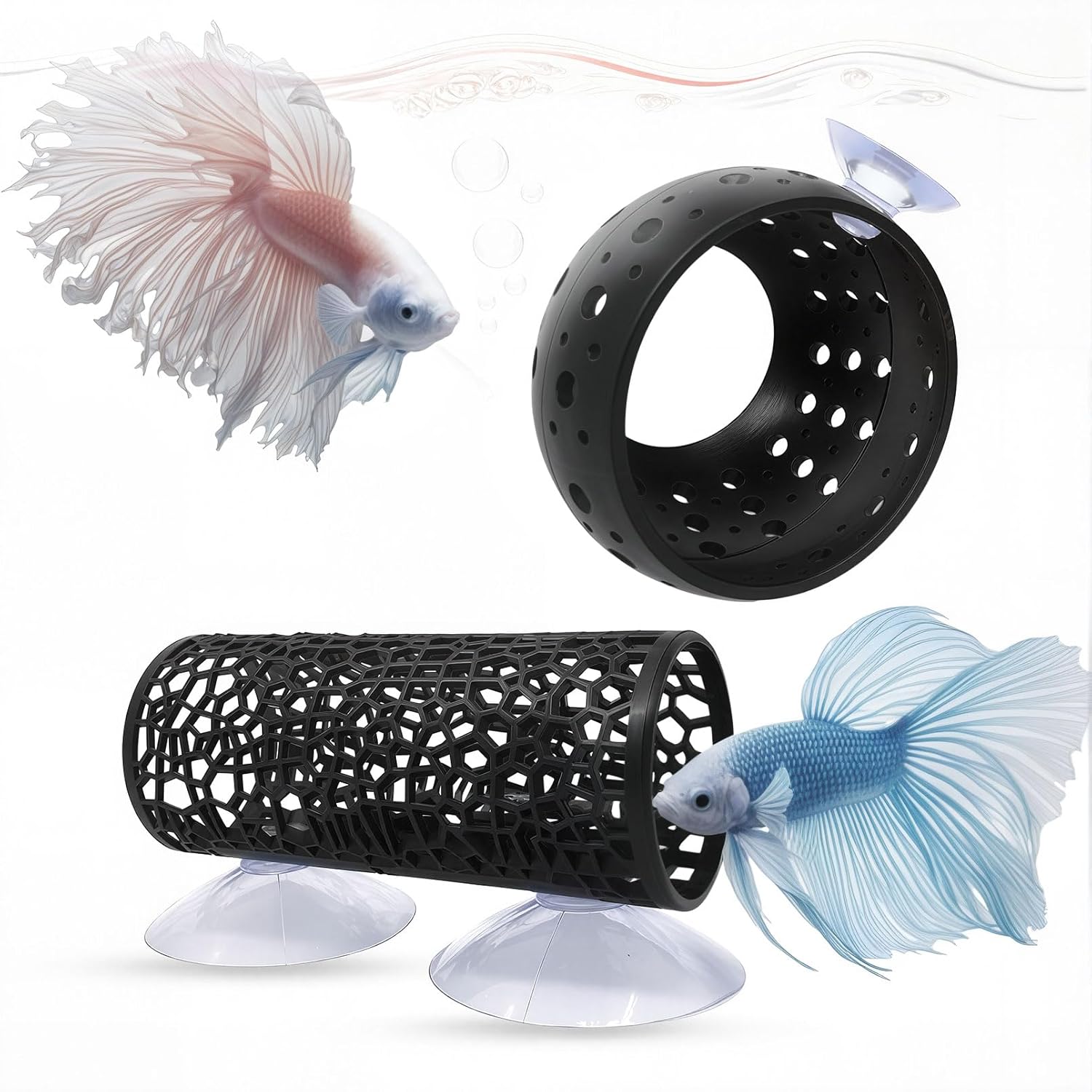 2 PCS Betta Fish Tunnel Hammock & Shrimp Cave Aquarium Decor, Betta Tunnel Black Hideout Tube for Small Fish, Shrimp, Guppy Hiding & Resting (Black)