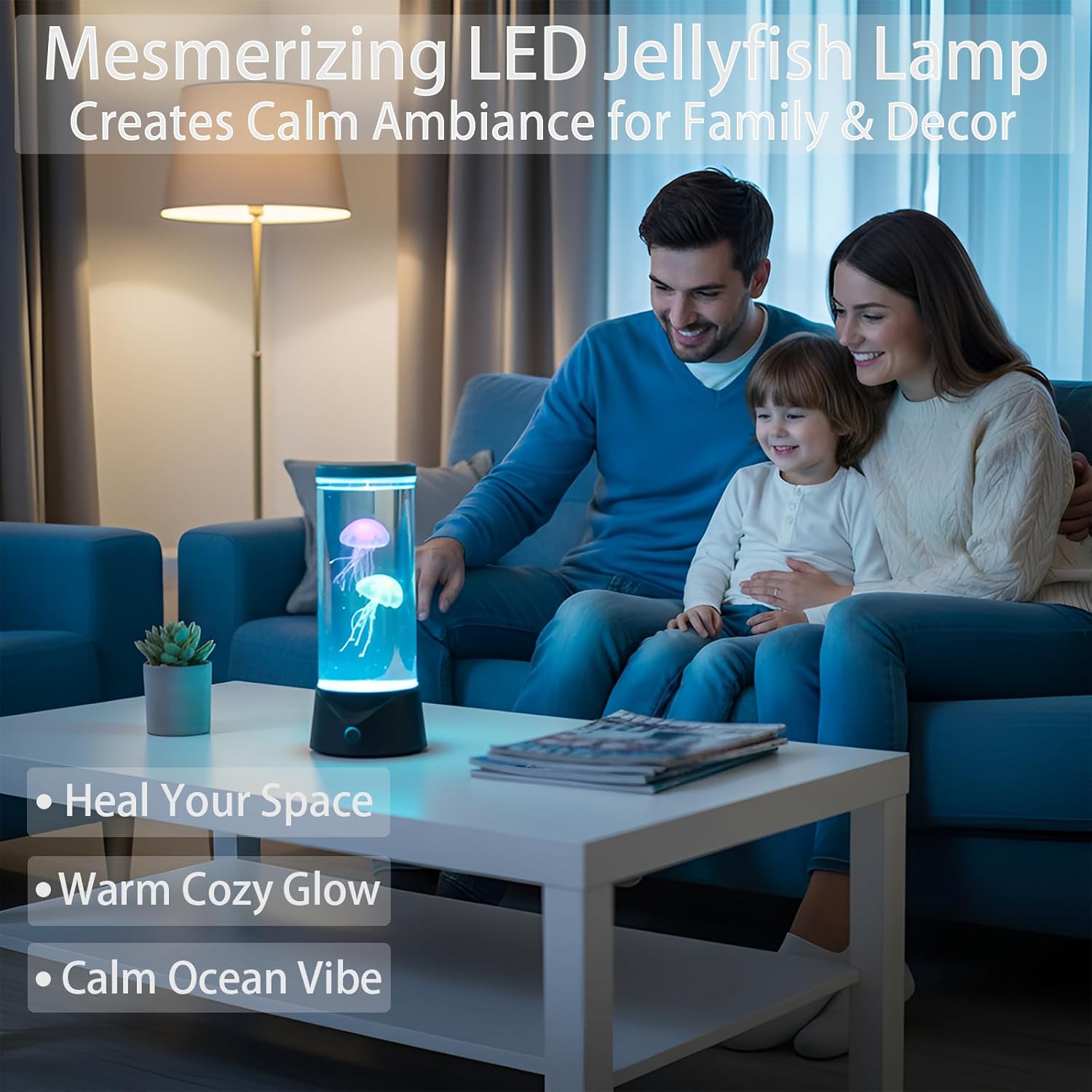 Jellyfish Lamp, 7 Color LED Changing Jelly Fish Light Lamp with Quiet Motor, Lifelike Movements, Jellyfish Decor for Bedroom, Office, Sensory Lamp Great Gifts for Kids (Black)