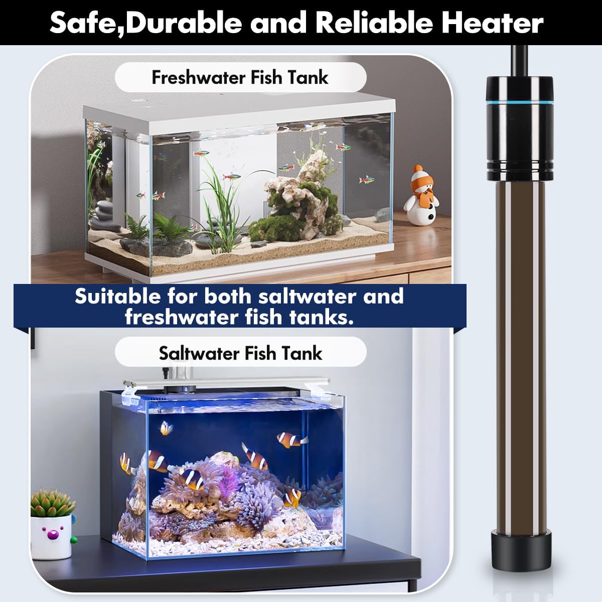 Orlushy 200W Submersible Aquarium Heater, Adjustable Fish Tank Heater with Digital Display External Controller, Overheat Protection and Free Thermometer for 20-40 Gallons Freshwater and Saltwater Tank