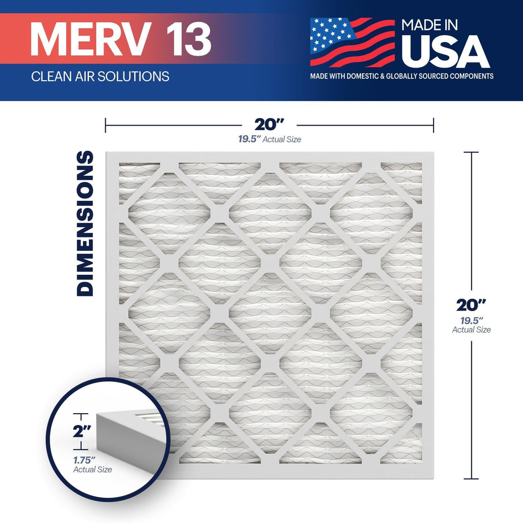 BNX TruFilter 20x20x2 Air Filter MERV 13 (4-Pack) - MADE IN USA - Electrostatic Pleated Air Conditioner HVAC AC Furnace Filters for Allergies, Pollen, Mold, Bacteria, Smoke, Allergen, MPR 1900 FPR 10