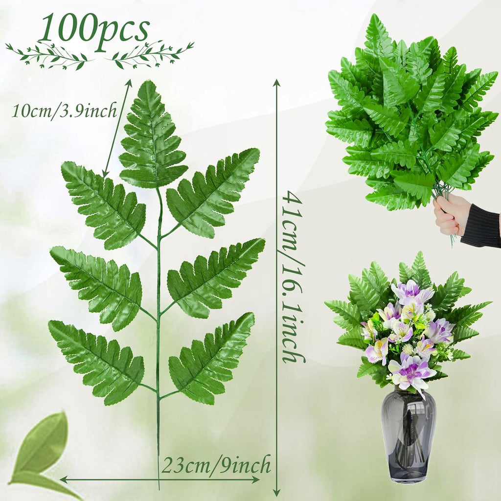 XONOR Artificial Silk Leaf Fern - Artificial Fern Leaves Stem Faux Greenery Plant for Cemetery Grave Headstone Wedding Home Garden Decoration (200Pcs, Green)