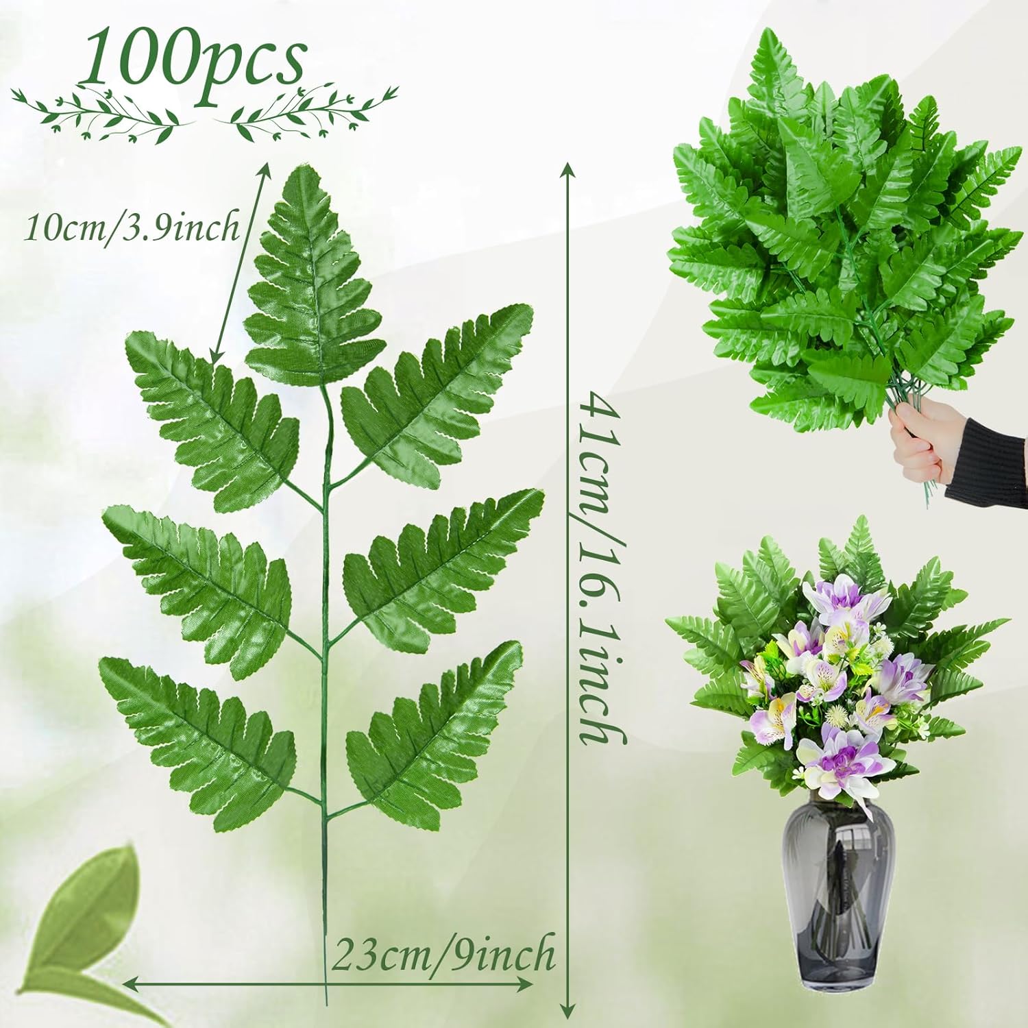 XONOR Artificial Silk Leaf Fern - Artificial Fern Leaves Stem Faux Greenery Plant for Cemetery Grave Headstone Wedding Home Garden Decoration (200Pcs, Green)