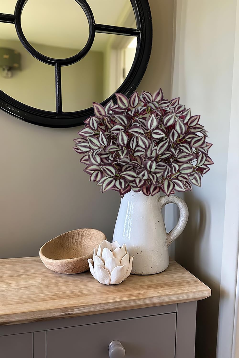 Hollyone 5 Bundles Artificial Greenery Plants Stems Faux Wandering Jew Leaves Plant Bouquet Fillers for Arrangement, Fake Shrub Bushes Plants for Home Centerpiece Indoor Outdoor Garden Patio Porch