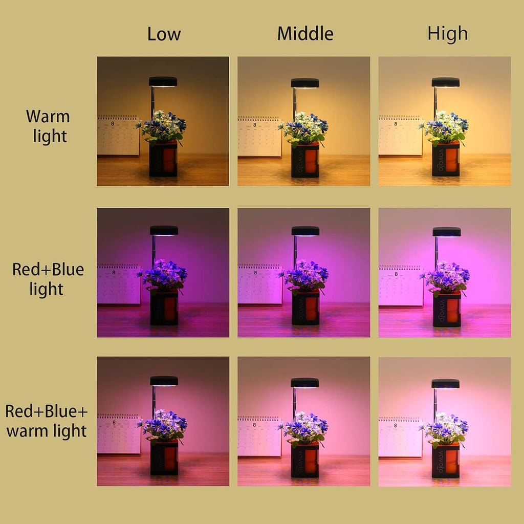 Small Grow Light, Vavofo Mini Desk Plant Light with Planter, Height Adjustable,Germination System, Automatic Timer, Full Spectrum for Indoor Plants, Orange