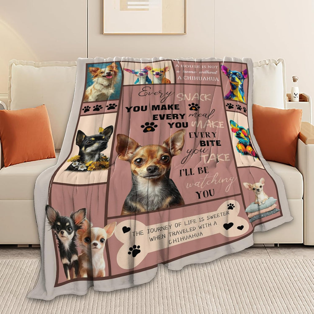 Chihuahua Throw Blanket Chihuahua Puppy Stuff Gifts for Dog Lover Kids Girls Boys Adults Women Men Soft Cozy Warm Plush Fluffy Fuzzy Fleece Blanket Decor 60''X80''