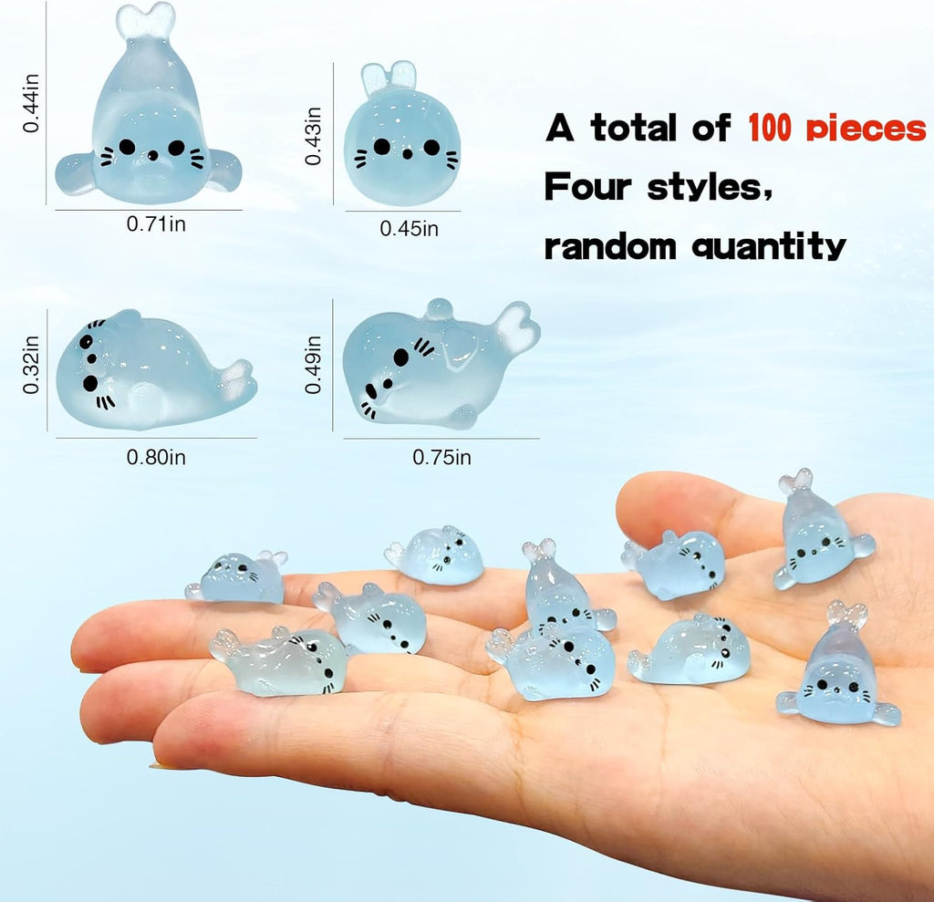 100Pcs Glow in The Dark Mini Seal Figurines, Cute Luminous Resin Sea Animal Decorations for DIY Crafts, Fairy Garden, Aquarium, and Home Decoration