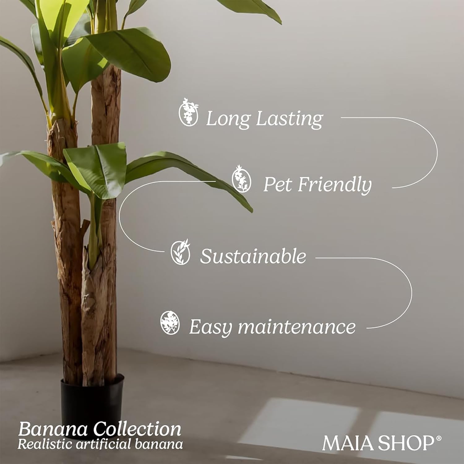 Maia Shop 5ft Artificial Banana Tree Plant for House, Apartment or Office – Realistic Fake Indoor Plants for Living Room, Kitchen, Bedroom, Entryway or Bathroom – Faux Greenery for Home Décor