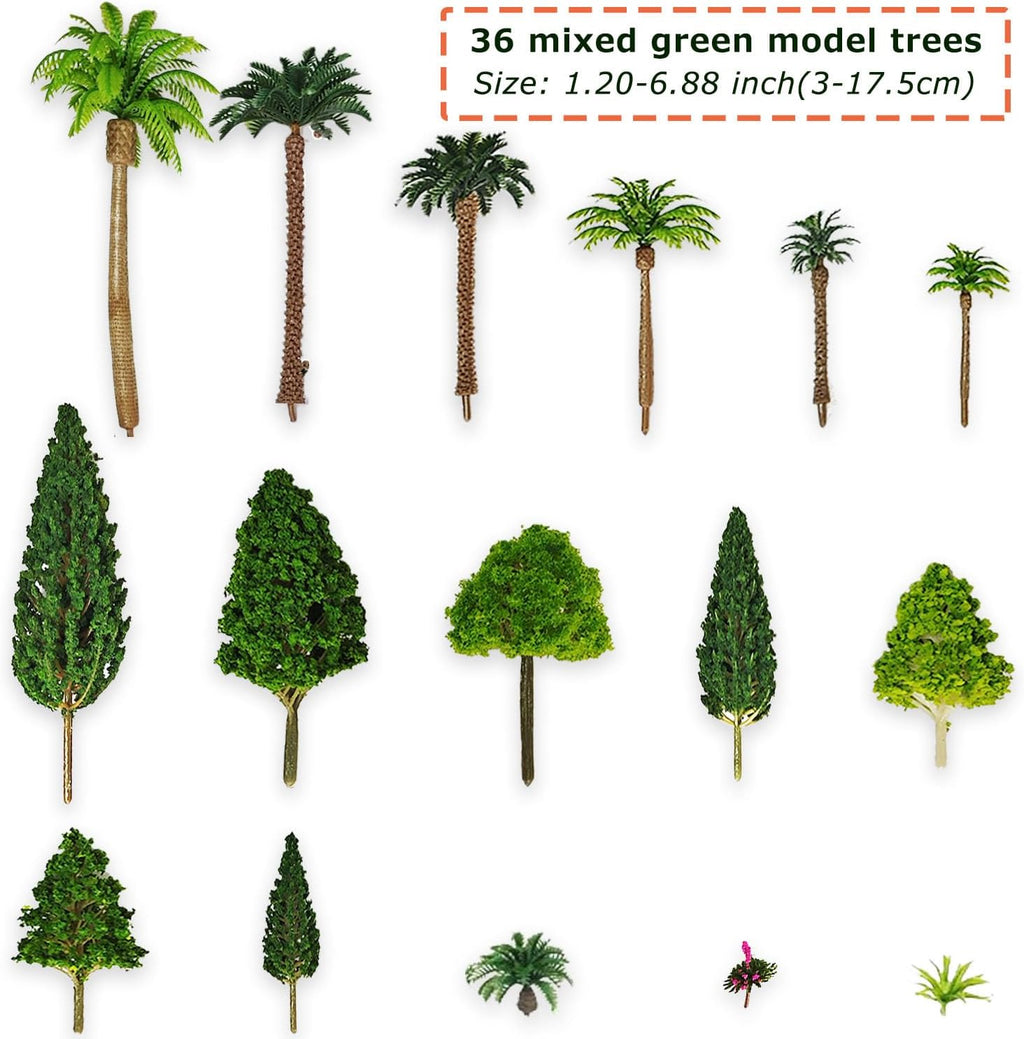 42Pcs Diorama Supplies Kit, Model Trees, Miniature Palm Trees, Architecture Tree, Decorative Sand, Stone, Grass, Moss Stick,Scenery Basing Material Kit for DIY Craft, Model Train Scenery