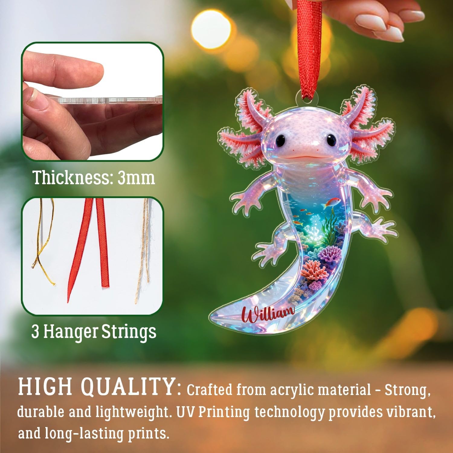 Customized Pink Axolotl Xmas Ornament Gift for Children Grandkids Axolotl Lover Ocean Lover, Sea Animal Ornament for Christmas 2025, Personalized Name Axolotls Lover Ornaments Xmas Tree Decor