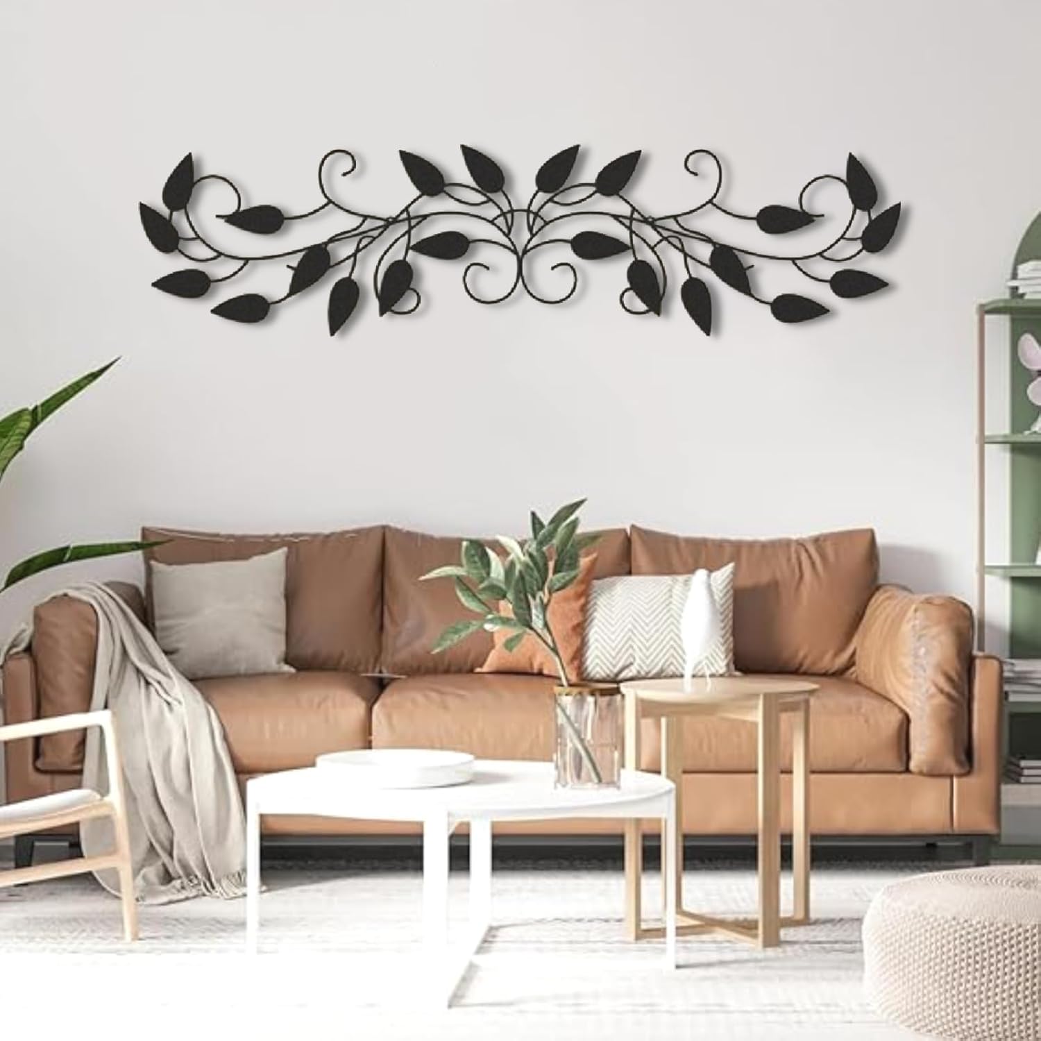 Metal Tree Leaf Wall Decor, Vine Olive Branch Leaf Metal Wall Decor, Leafy Ivy Art, Leaves Art, Living Room, Bedroom Hanging, Gift Idea (Silver, 55"x14"|140x36cm)