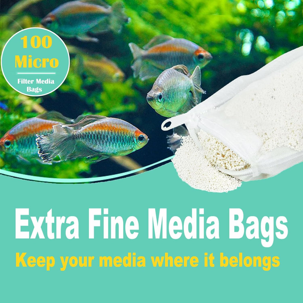 AQUANEAT Aquarium Filter Media Bags 6pcs Fish Tank Extra Fine 100 Micron Mesh Bags with Plastic Zipper for Activated Carbon (3" x 8")