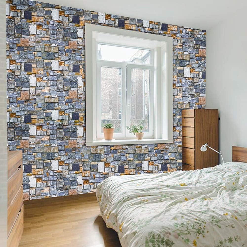 Yancorp 18"x394" Brick Contact Paper Peel and Stick Wallpaper Self-Adhesive Stone Contact Paper Fireplace Kitchen Backsplash Covers