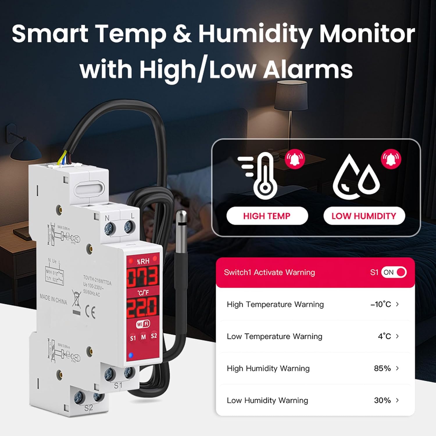 Eujgoov WiFi Temperature Humidity Switch Real Time Monitoring Dual Screen for Industrial Incubator Breeding Farm Remote Monitoring