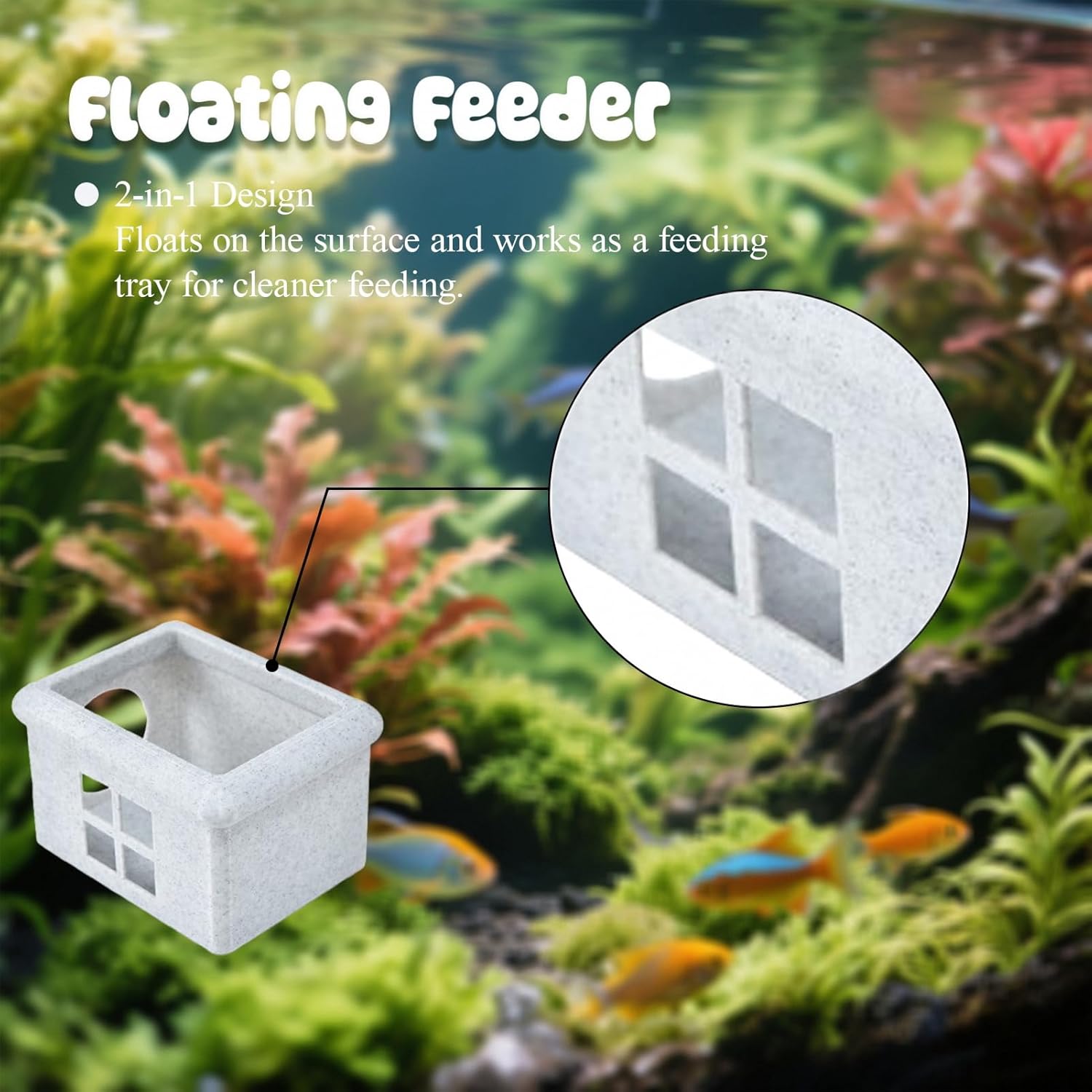 Marble Gray Floating Betta Fish Hideout with Window – 3D Breeding Box & Resting Cave – Floating Betta Hammock, Feeding Platform & Fish Tank Accessories for Nano Aquariums, Bowls & Small Tanks