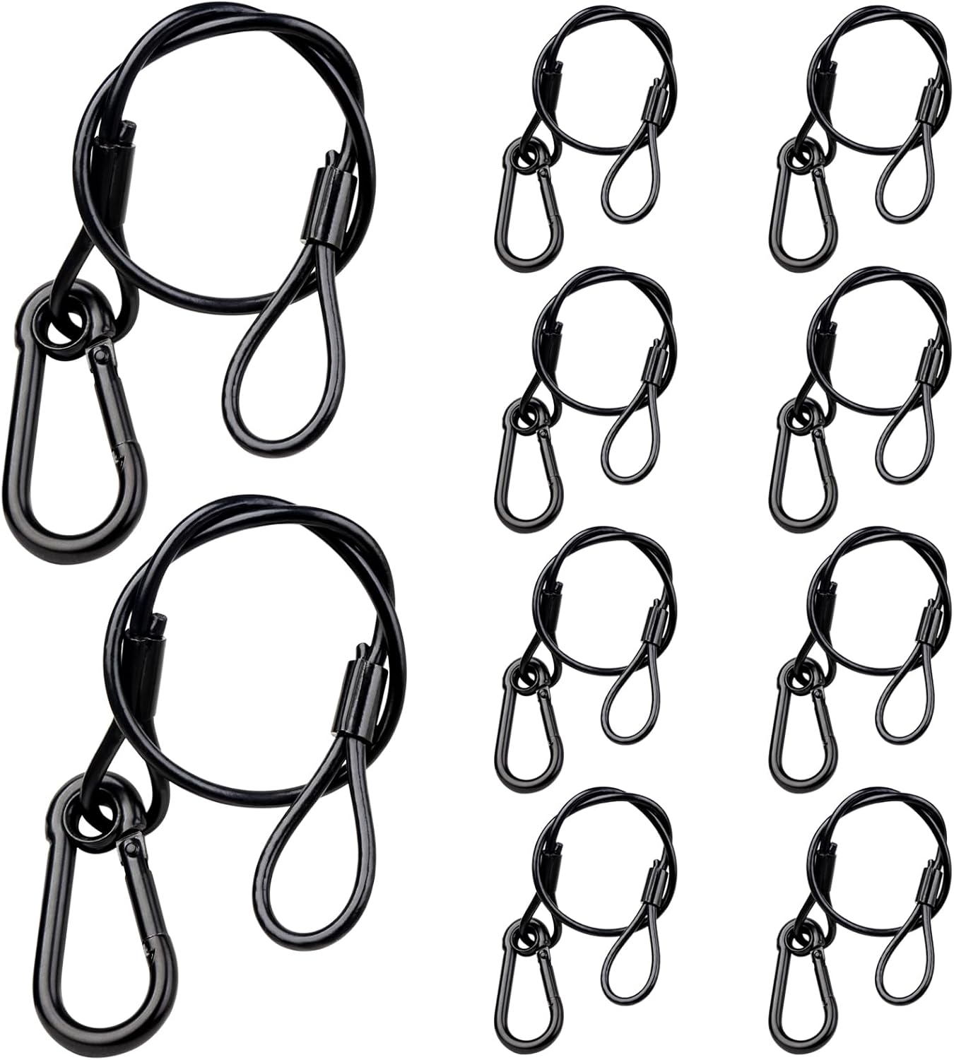 Lighting Safety Cable with Loops(10-Pack), 25kg Load Stage Light Safety Cable Black Security Chain Hanging on Trusses, Stainless Steel Lanyard（Diameter 3mm/0.12in, Length 30cm/11.82in)