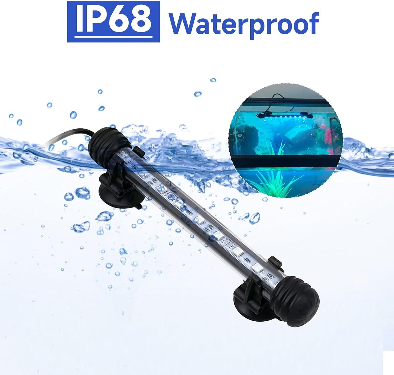 7 inch RGB Aquarium Lights, Underwater Fish Tank Lights IP68 Waterproof Color Changing Adjustable Memory Submersible Remote Control Aquarium Tank Sucker Hood Strip Lamp Waterfall Lights