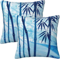 Tie-Dye Blue Bamboo Minimalist Throw Pillow Covers Set of 2 Ultra-Soft All-Season with Hidden Zipper,Durable for Sofa Bed Car Decor & Gift 18x18IN