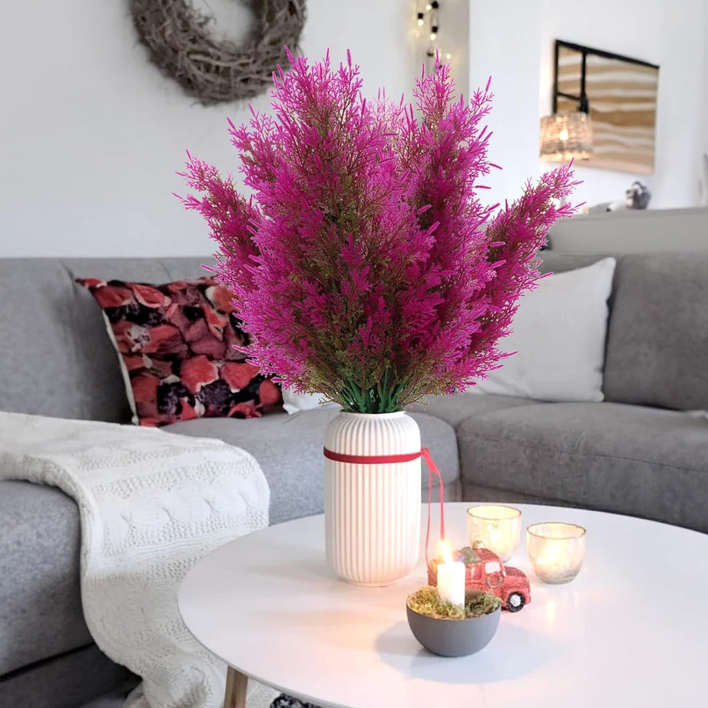RECUTMS Artificial Pine Branches - Faux Evergreen Pine Leaves Fake Sprigs Christmas Stem Christmas Greenery Picks Decorations for Centerpieces Garland Wreath Craft DIY Home Kitchen Garden(Fuchsia)