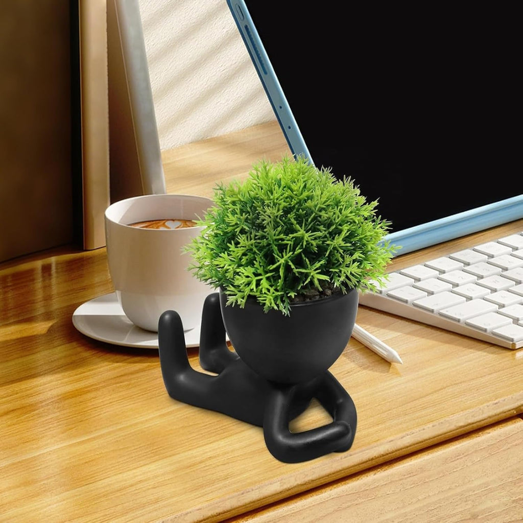 Zerzsy Bathroom Shelf Decor Accent Women Cute Cubicle Accessories Artificial Plants Pot Head Cute Human Shape Desk Decoration Office Décor for Women, Bathroom Office Plants- Set of 1