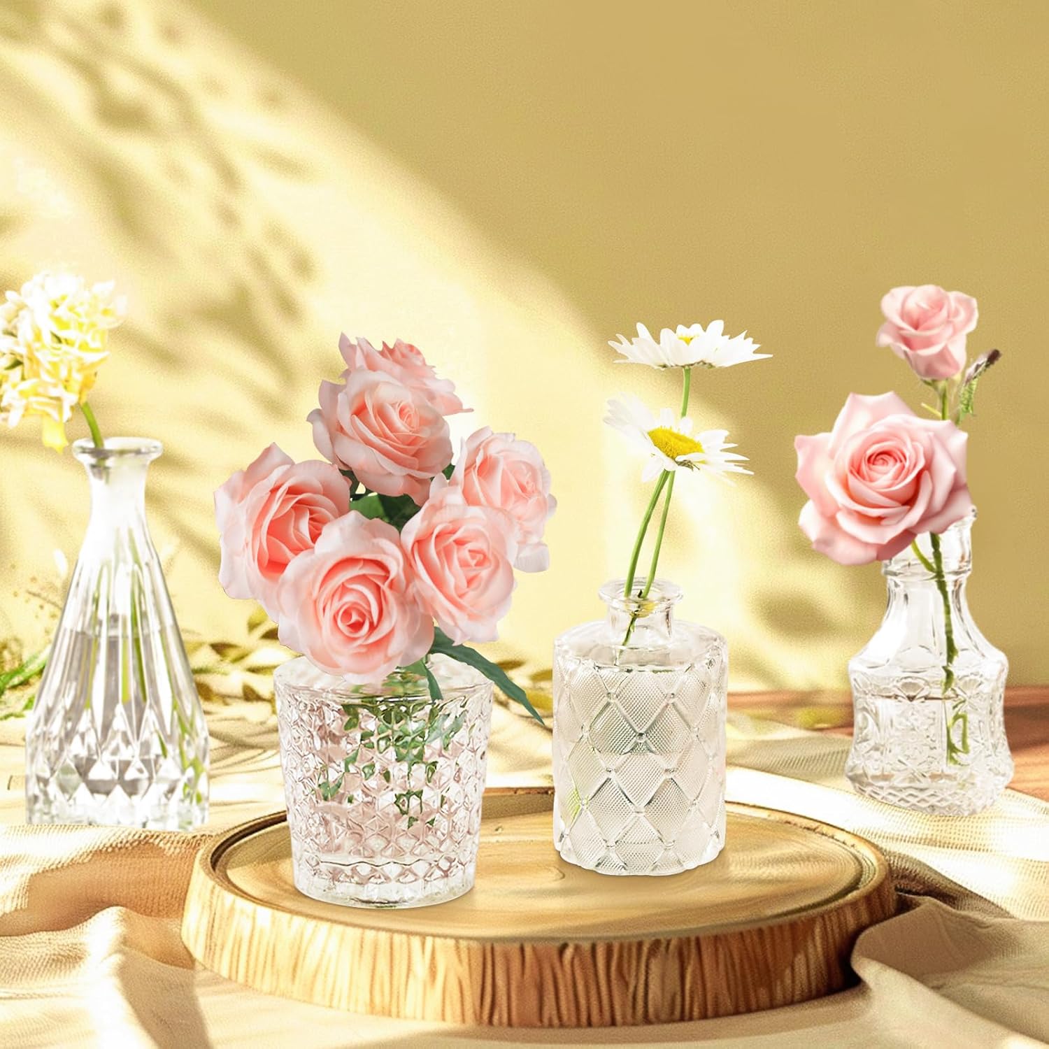 Glass Bud Vases Set of 12, Vintage Small Vases for Flowers, Clear Crystal Mini Glasses in Bulk, Small Flower Design for Centerpieces Wedding Decorations Home Flower Party Decor