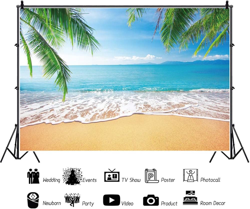 DASHAN 8x6ft Polyester Tropical Beach Backdrop Ocean Hawaiian Luau Party Summer Sea Sailor Beach Birthday Sandy Beach Palm Tree Photography Background Wedding Bridal Shower Nautical Photo Prop