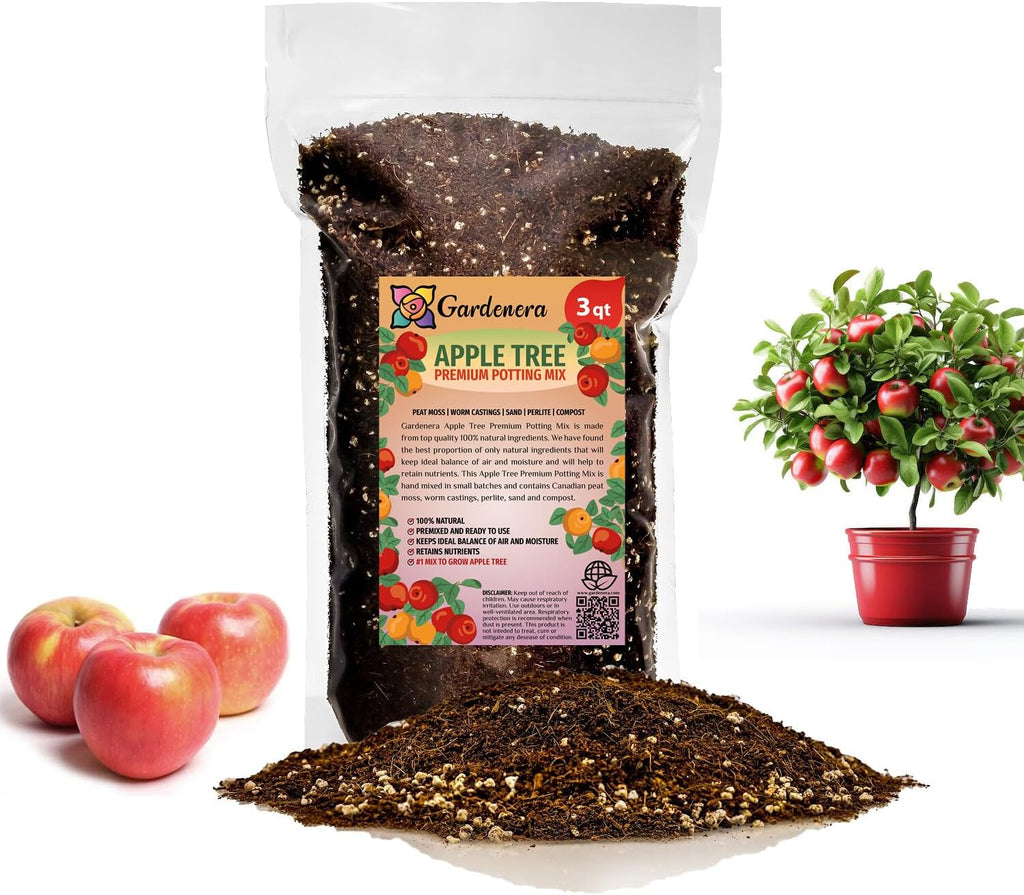 Gardenera Premium Apple Potting Soil Mix - Optimal Nutrient-Rich Blend for Thriving and Juicy Apples - 3 Quart