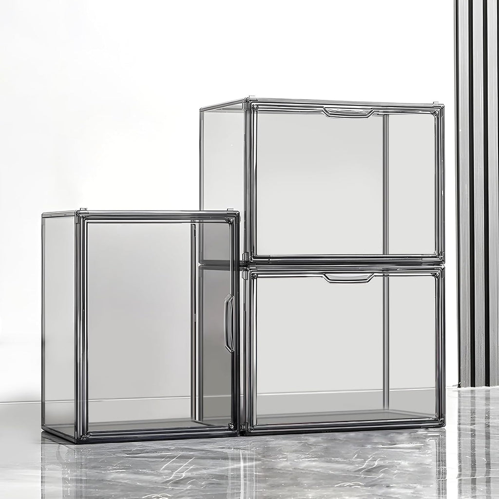 Clear Stackable Plastic Storage Bins with Lid (Gray-L-3 Pack)