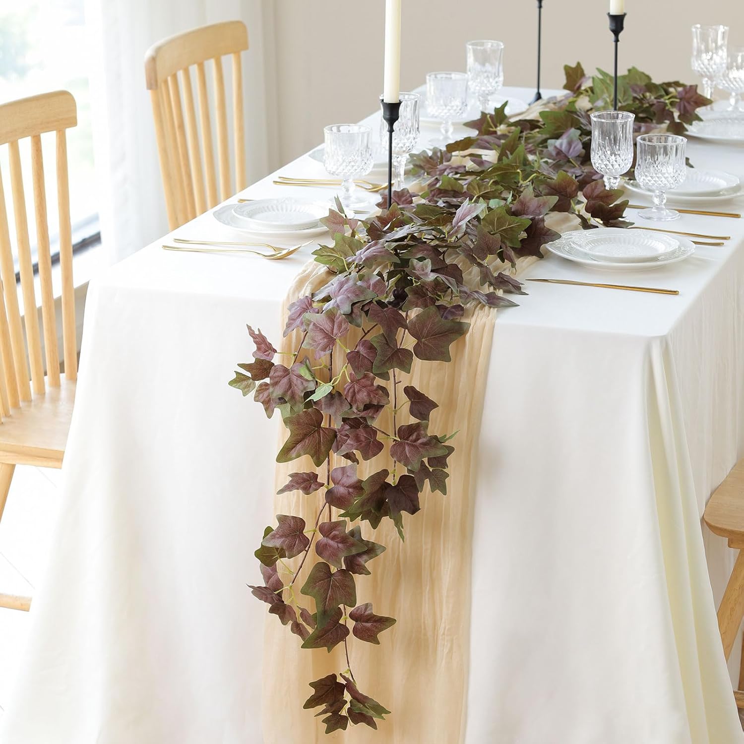 Mizii 3 Strands Artificial Vines Ivy Garland 74" Fake Vine with Silk Green Leaves Faux Hanging Plants Greenery Decoration for Outdoors Wedding Party Indoor Bedroom Home Wall Room Decor (Purple Green)