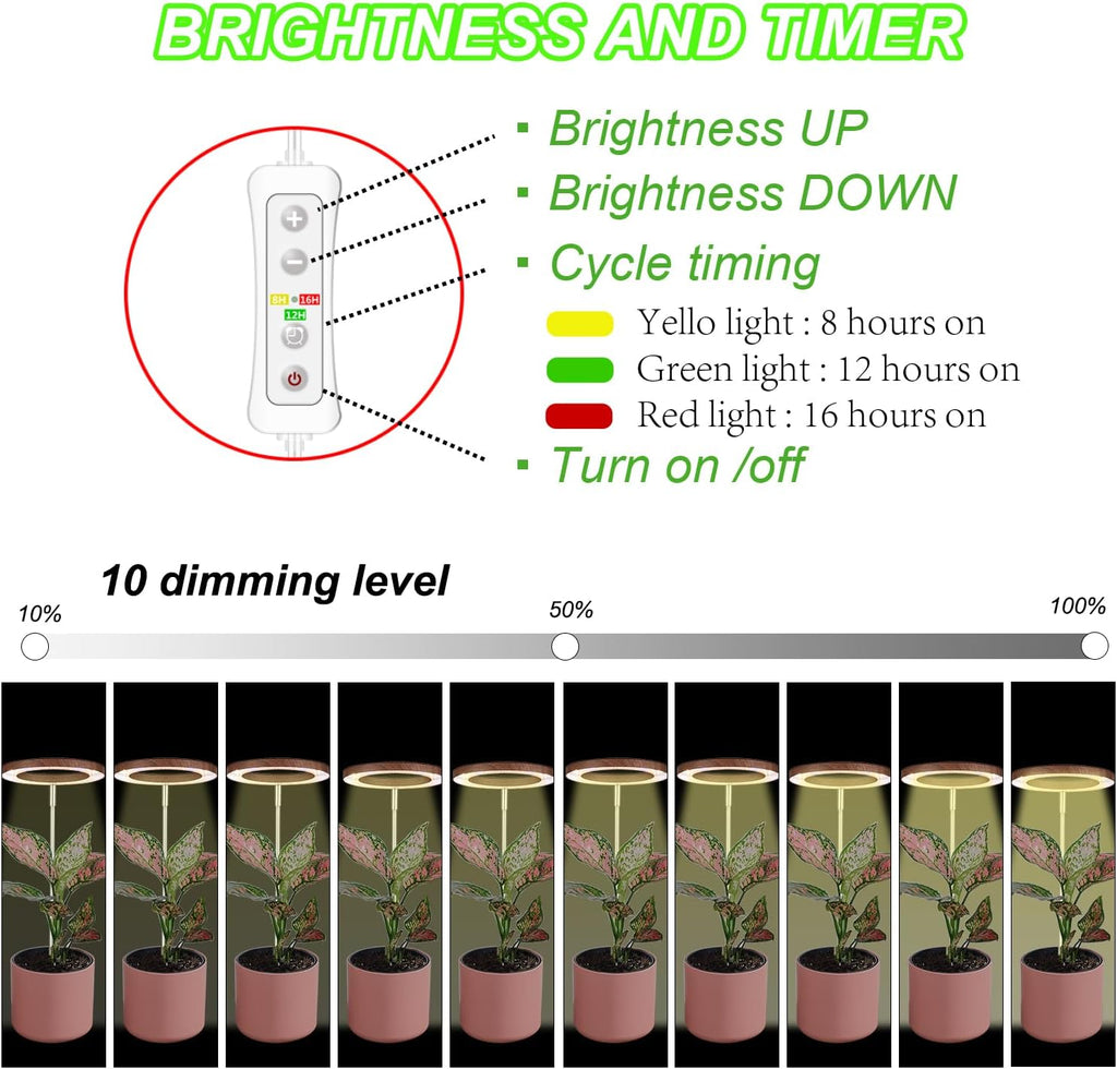 yadoker Plant Grow Light, LED Growing Light Full Spectrum for Indoor Plants,Height Adjustable, Automatic Timer, 5V Low Safe Voltage,Idea for Small Plants