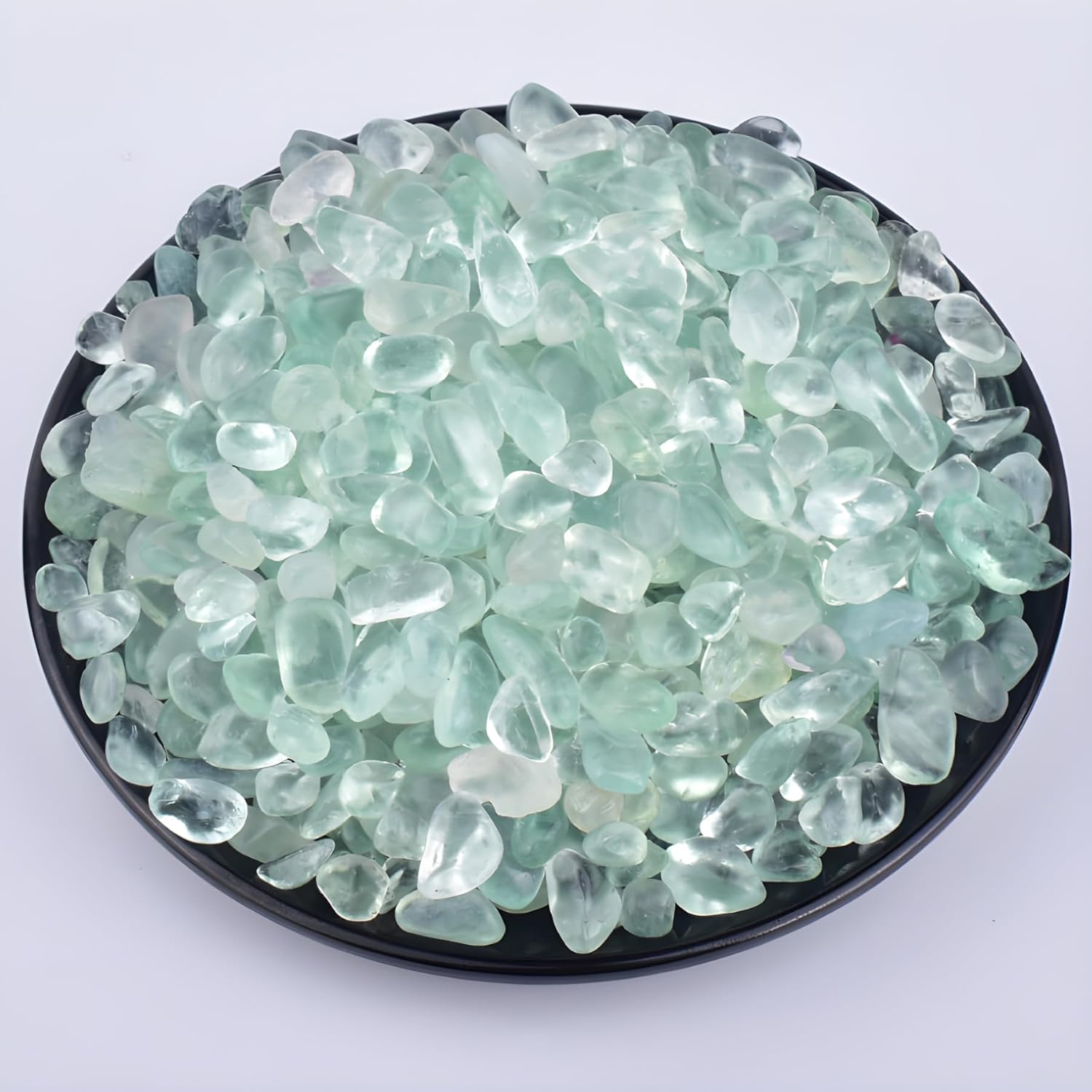 Polished Green Fluorite Crystal Chips 200 Pcs - 0.3" 10 oz Tumbled Stone Chips Crushed Sea Glass Stones Healing Reiki Crystal Jewelry Making Home Decoration