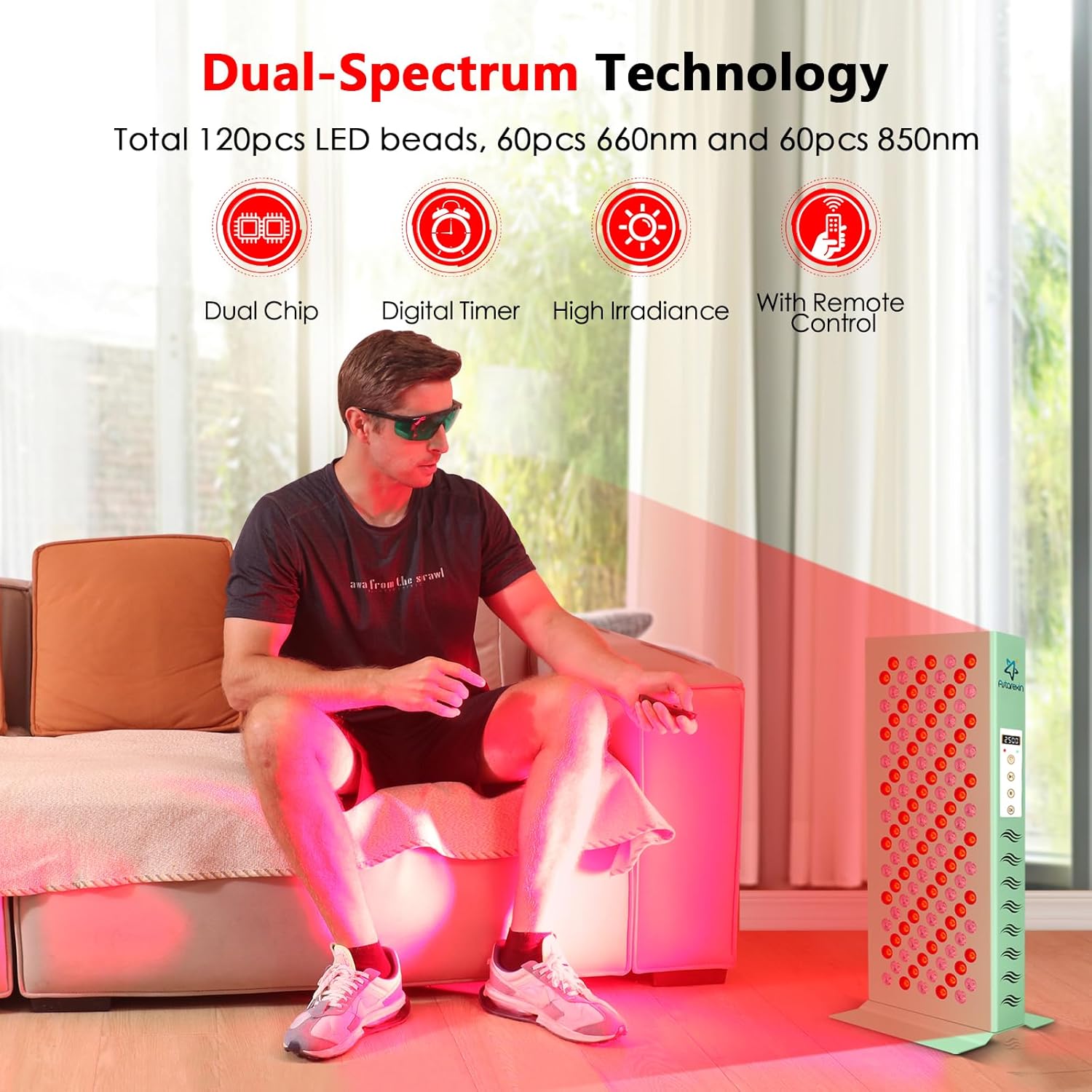 Red Light Therapy for Body Face, 600W 120pcs LED Red Light 660nm & Infrared Light 850nm Red Light Therapy Panel Device Lamp for Skin Beauty & Anti-Aging with Controller