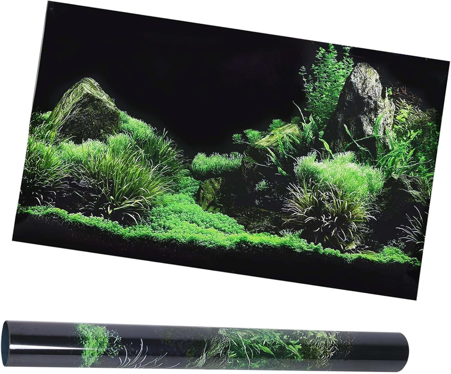 Aquarium Poster, Seafloor Water Grass Fish Background Decoration 3D PVC Self Adhesive Fish Wallpaper Sticker for Aquarium Fish Decoration(24.0 x 15.7in)