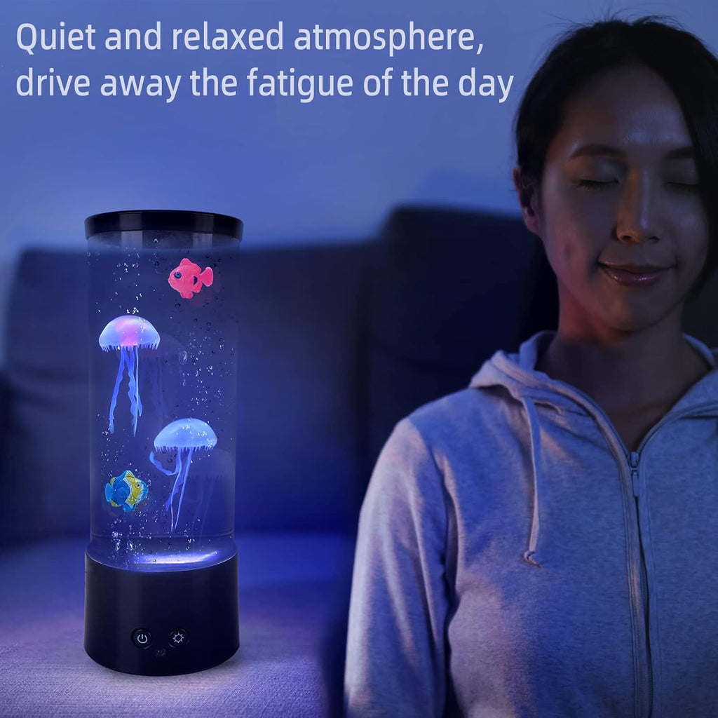 PINPON Jellyfish Lamp Color Changing Artificial Fish Tank with USB & Battery Powered Option 4 Lighting Modes Aquarium Lamp with Remote Control Mood Light for Relax