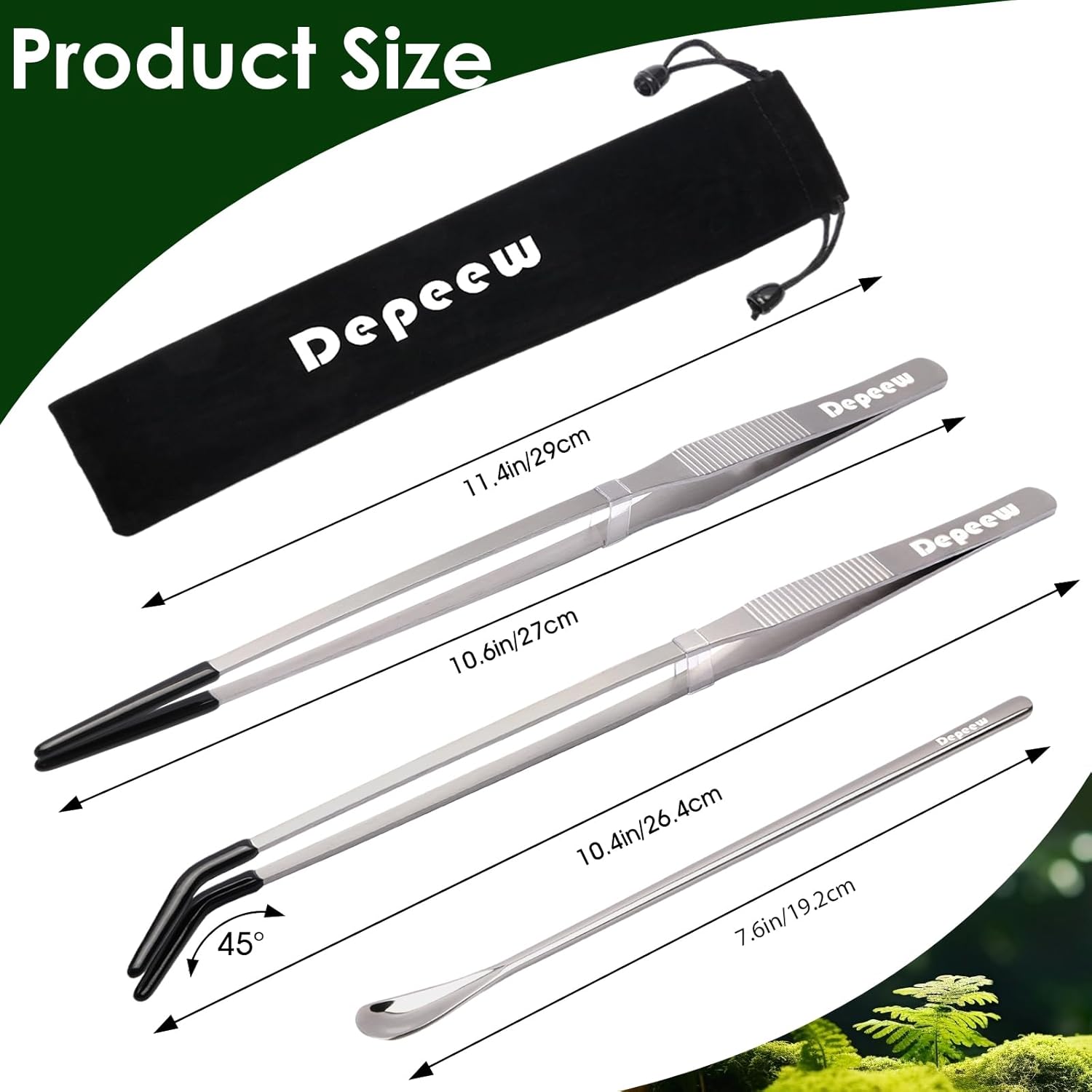 4 Pack Extra Long Reptile Feeding Tongs,10.6" Stainless Steel Straight & Curved Long Tweezers with Rubber Tip, 7.6" Feeding Spoon for Bearded Dragon Tank Accessories, Silver
