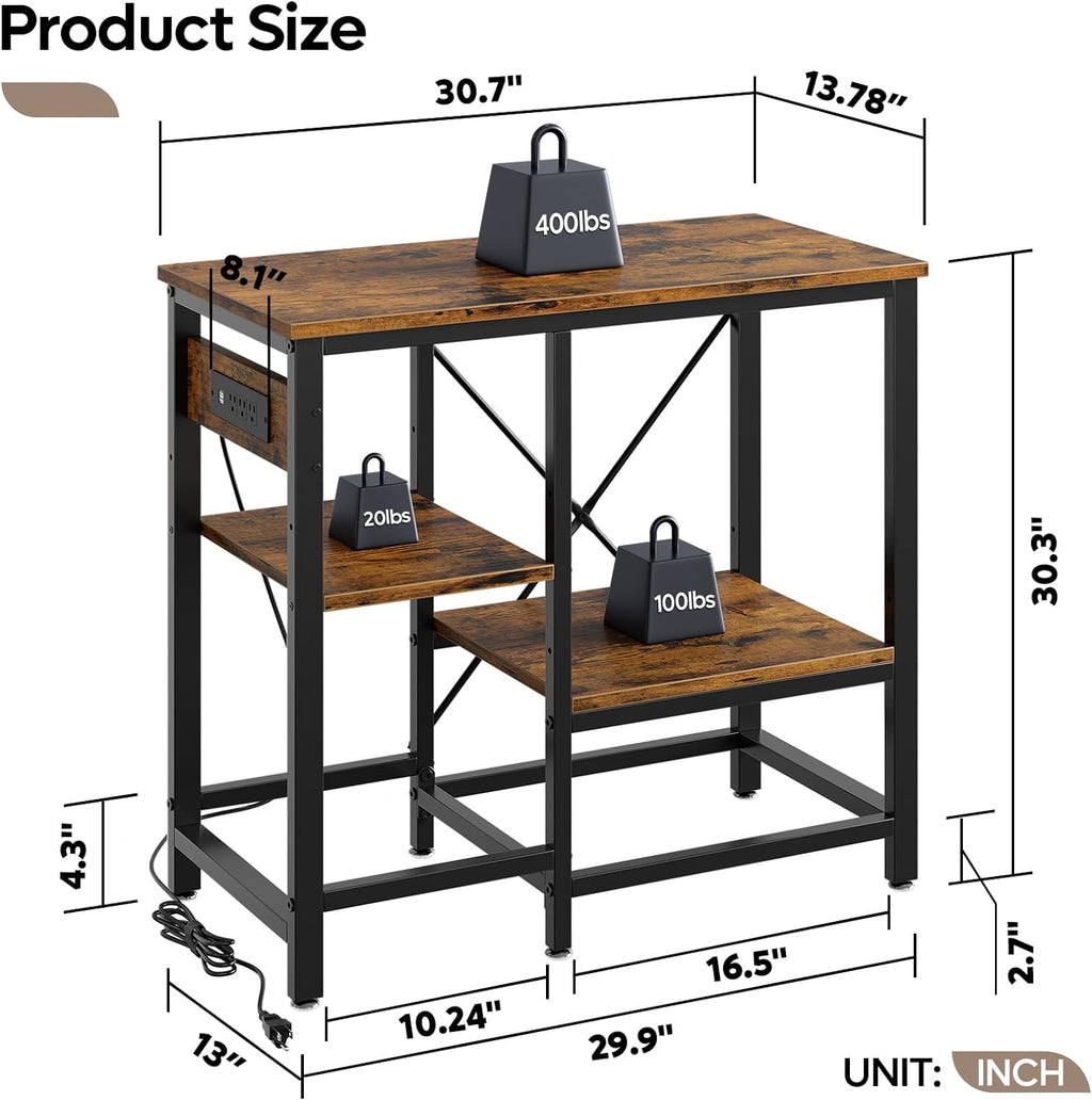 Bestier 20-29-37 Gallon Fish Tank Stand with Power Outlet, 30x13 Metal Aquarium Stand with Filter Storage, 6-Leg Reptile Tank Stand with 3-Tier Adjustable Storage Shelves, 400LBS Capacity