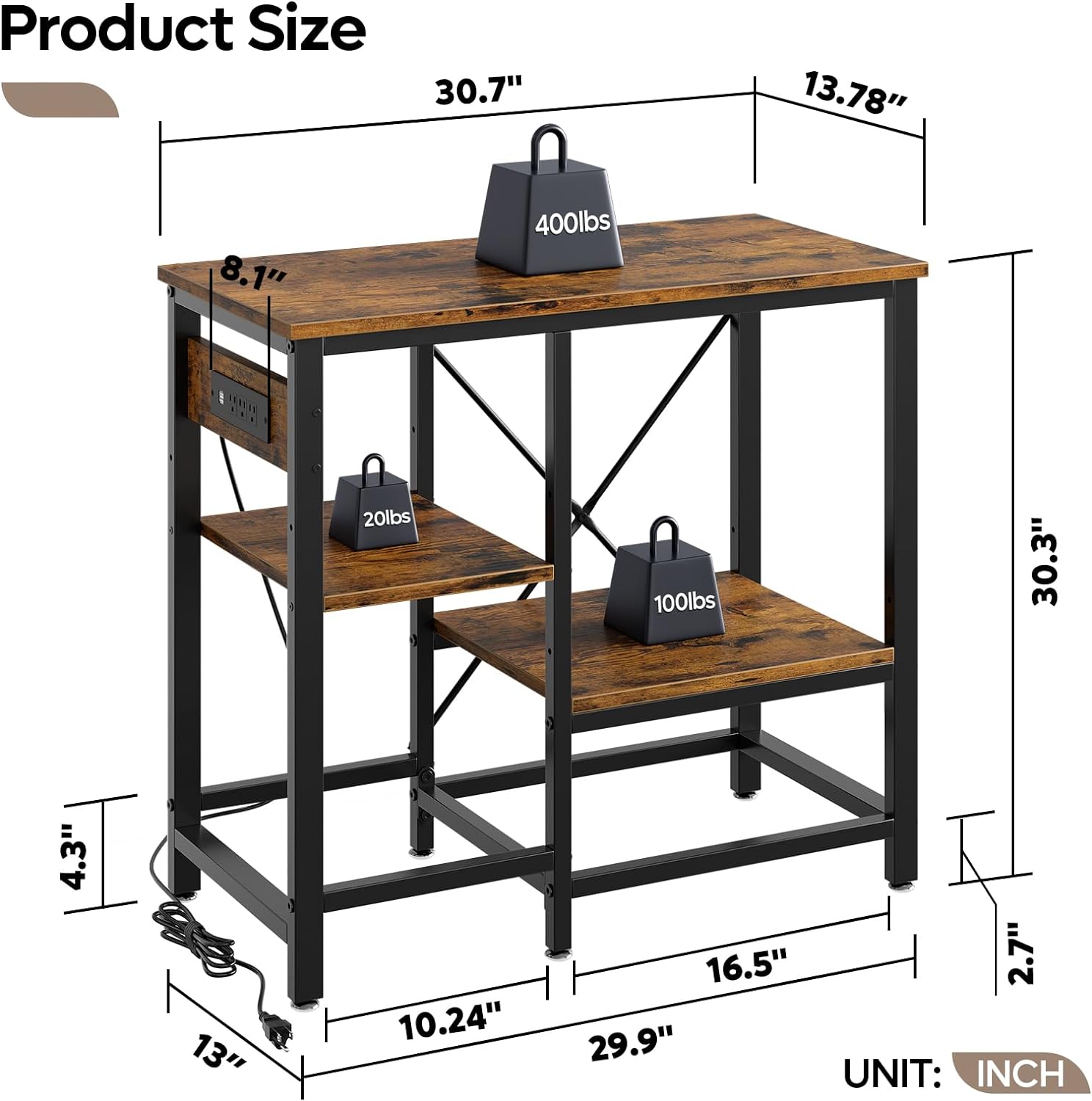 Bestier 20-29-37 Gallon Fish Tank Stand with Power Outlet, 30x13 Metal Aquarium Stand with Filter Storage, 6-Leg Reptile Tank Stand with 3-Tier Adjustable Storage Shelves, 400LBS Capacity