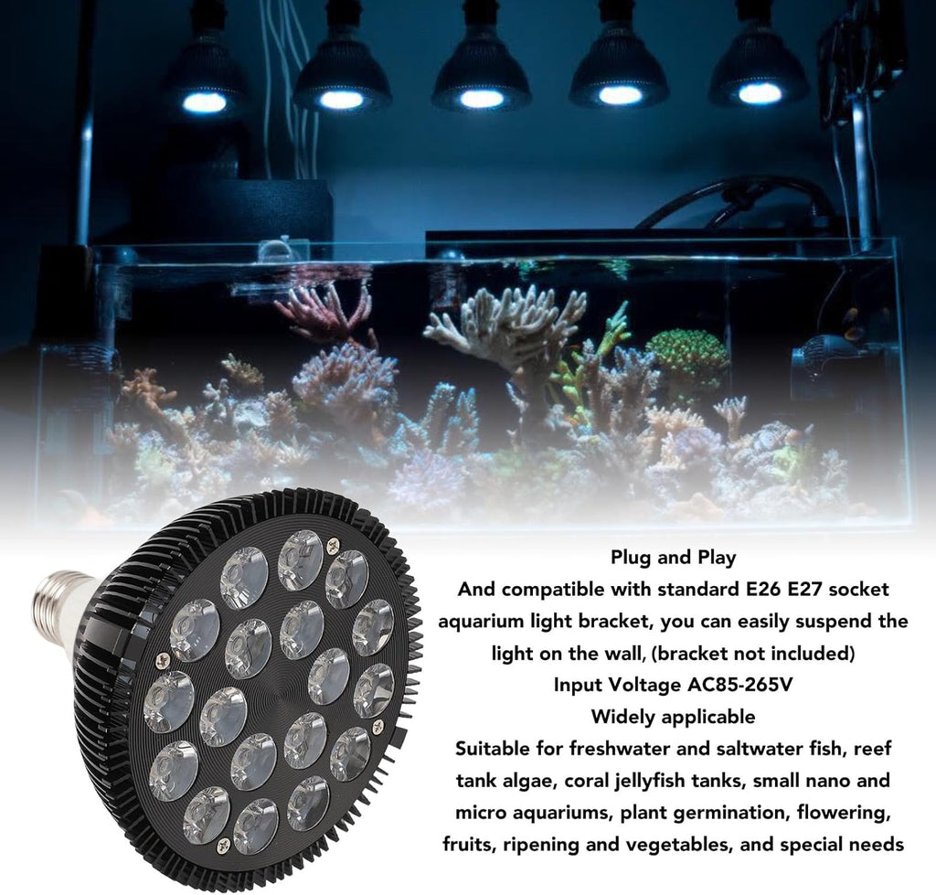 LED Aquarium Lights, Full Spectrum Aquatics Plants Grow Lamp, Lamp Refugium Light for Corals Marine Algaes Turtles Habitats