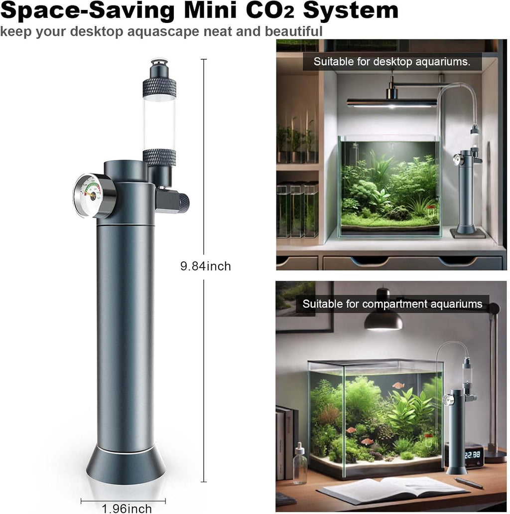 FZONE Desktop Aquarium CO2 System, CO2 Regulator with 45g Disposable CO2 Cartridge, Compatible with 5/8" and 3/8" Threaded Interfaces, Perfect for Nano Aquariums
