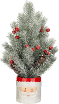 Small Christmas Tree Tabletop Snowman Potted Plants with Vase 14.2" Artificial Mini Xmas Tree Decorations Slim Pine Needles Plant with Christmas Ball Ornaments Berries Pine Cones Home Christmas Decor