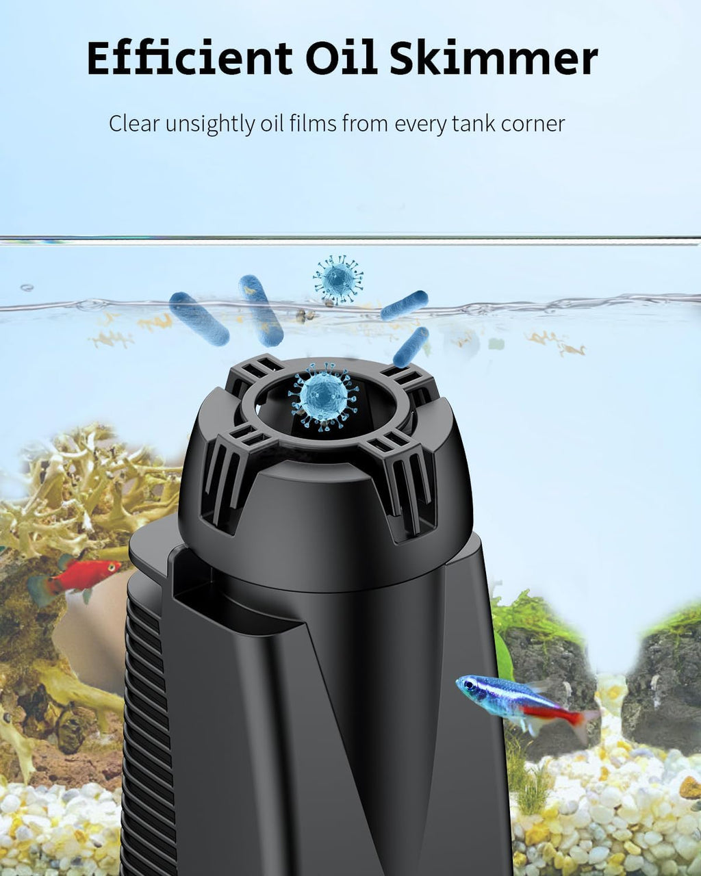 Pawfly 80 GPH 4 W Aquarium Surface Skimmer for Fish Tanks up to 92 Gallons, Aquarium Oil Film Processor, Fish Tank Filter with Bio Sponge & Suction Cups, Fish Tank Oil Skimmer, Oil Film Remover