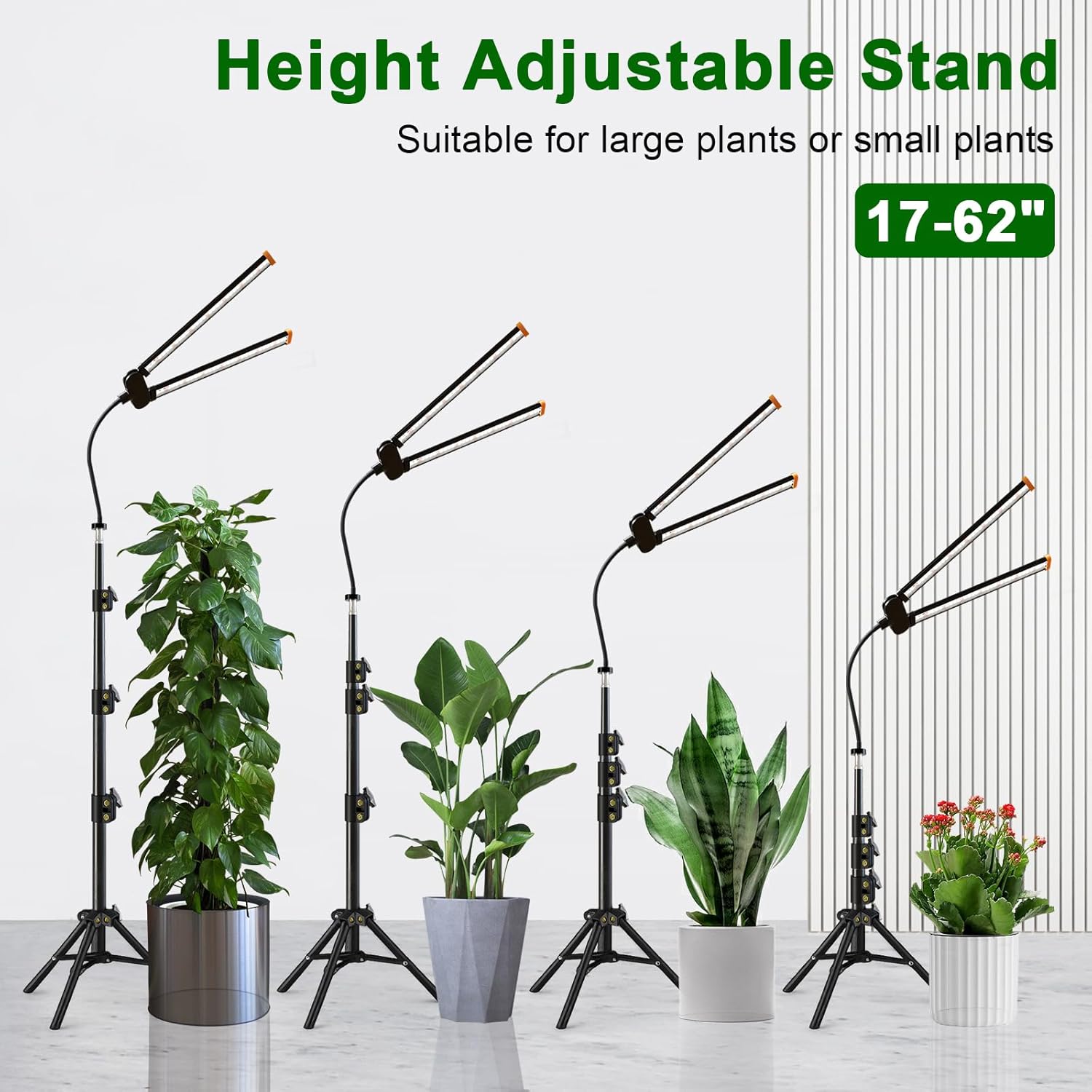 YEOLEH Floor Lamp Grow Light for Large Tall Plants Indoor, 6000K White Full Spectrum Plant Growing Light with Red Blue LED, Foldable Light Strip, Dimmable & Timer Function, Height 17-62‘’