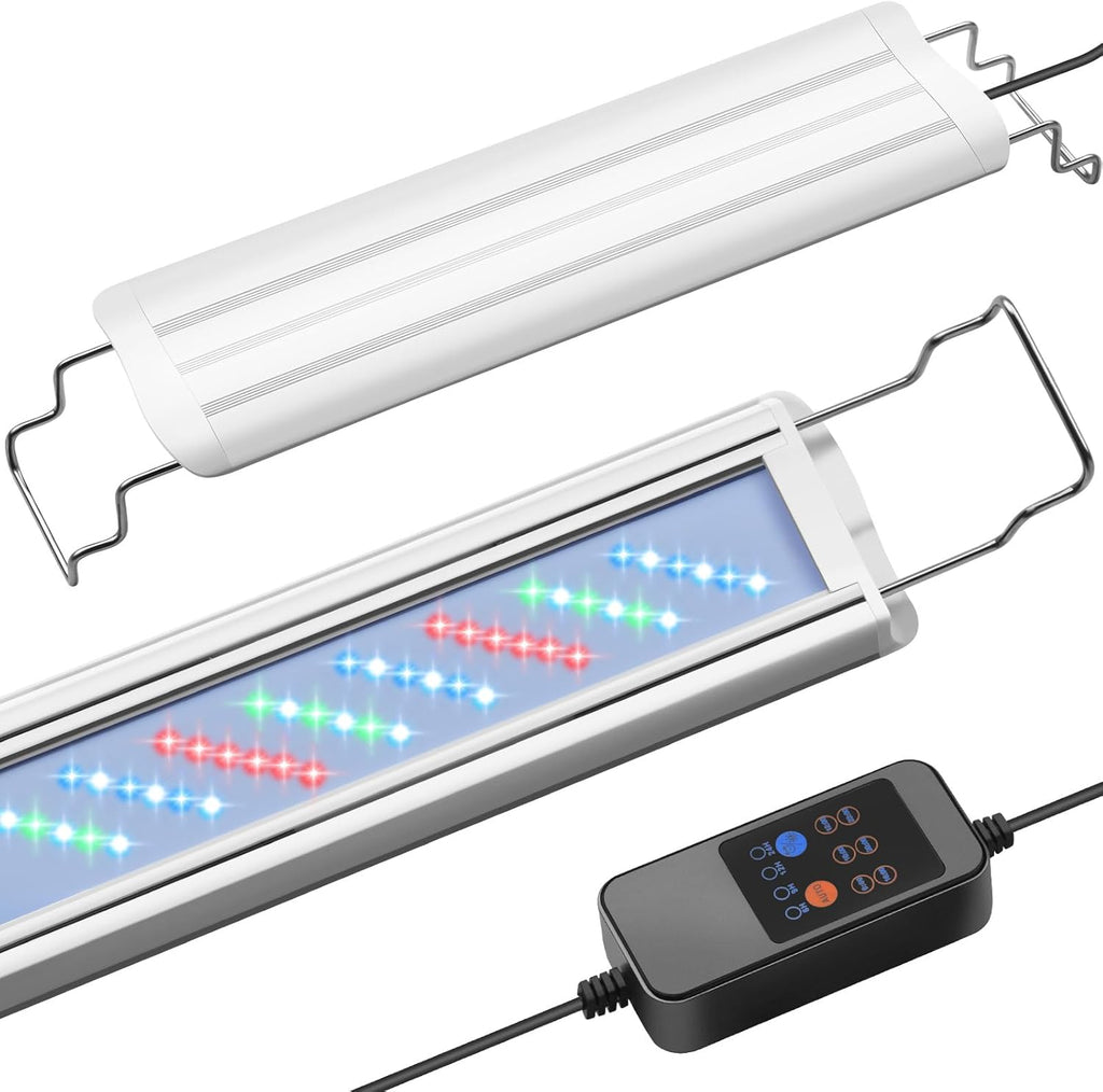HITOP 16-24in Plant Growth Aquarium LED Light with Timer, Full Spectrum Auto 24/7 Lighting Cycle& 10-Level Brightness Adjustment, Fish Tank Light with Extendable Brackets