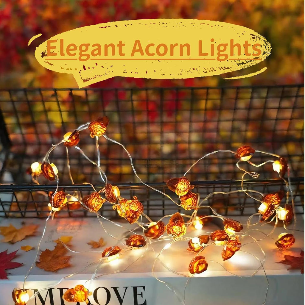 Thanksgiving Lights Fall Decorations Acorn Lights 30 LEDs 10ft Battery Powered, Fall Decor for Fireplace Farmhouse Autumn Tree Ornaments Home Decor