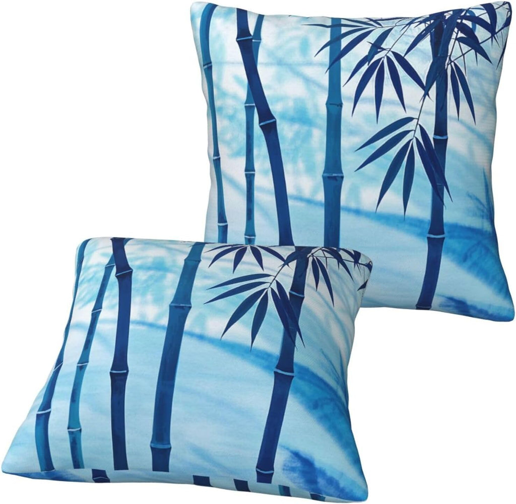 Tie-Dye Blue Bamboo Minimalist Throw Pillow Covers Set of 2 Ultra-Soft All-Season with Hidden Zipper,Durable for Sofa Bed Car Decor & Gift 18x18IN