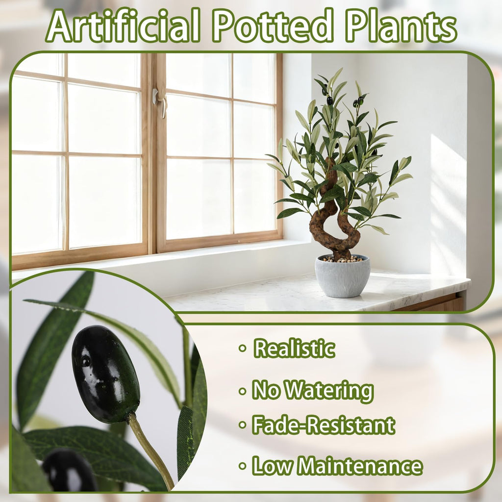 TOARTi Artificial Olive Tree Potted Plant with Stone Pot, 10" Tall Japanese Bonsai Tree Faux Plants Desk Plant, Realistic Greenery Decor for for Home Bedroom Bathroom Office Desk