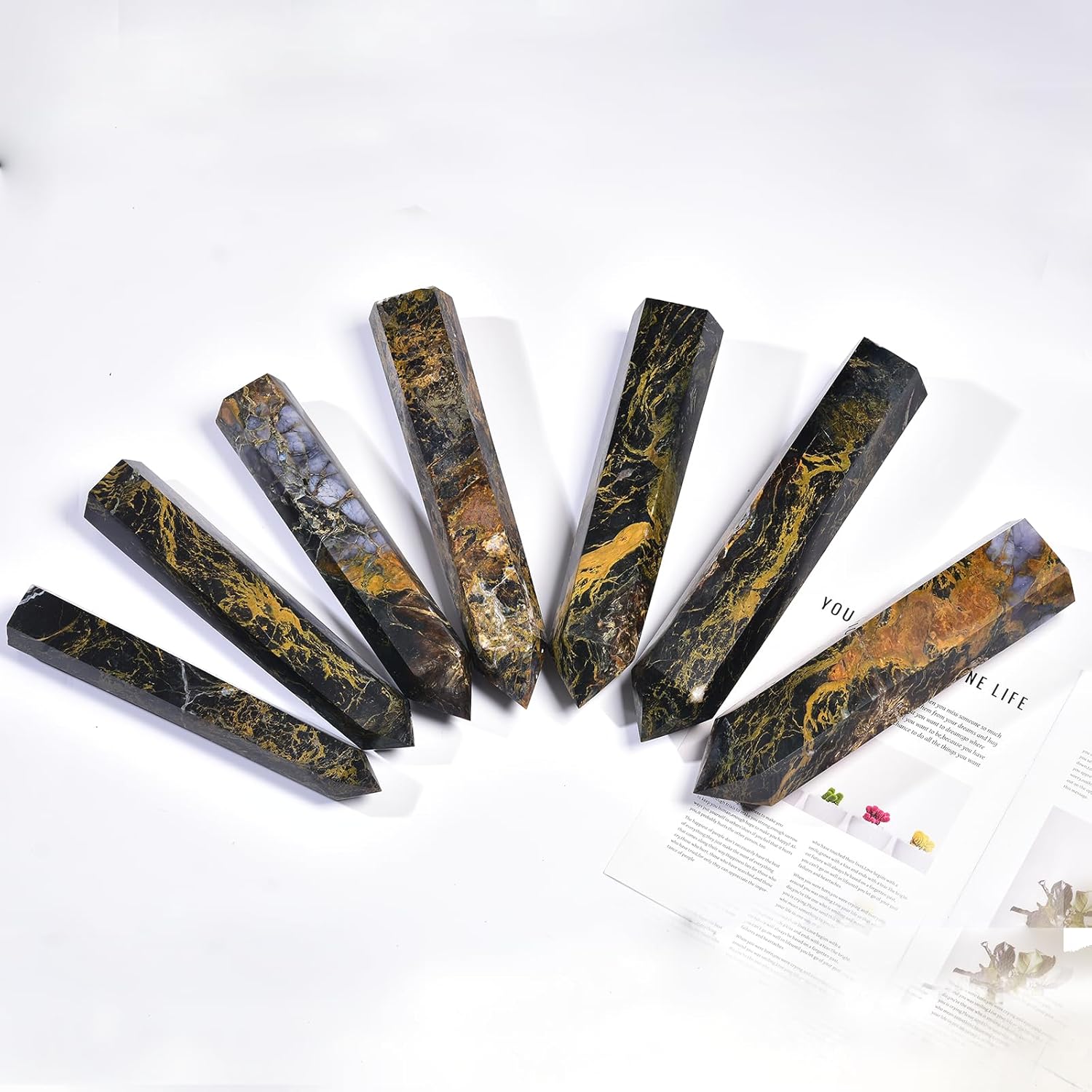 JIC Gem Extra Large Pietersite Quartz Crystals Obelisk Tower Points Natural 6 Faceted Pietersite Healing Crystal Wand Home Decor Reiki Chakra Meditation 3.0-3.5 Lbs